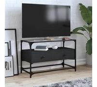 vidaXL Meuble TV et dessus en verre noir 80x35x51 cm bois d'ingénierie, support TV, armoire média, armoire hifi, unité TV, 846059 Noir G