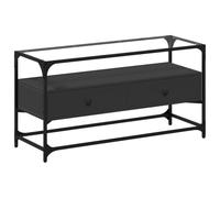 vidaXL Meuble TV et Dessus en Verre Noir 80x35x51 cm Bois d'ingénierie, Support TV, Armoire média, Armoire HiFi, unité TV, Meuble multimédia
