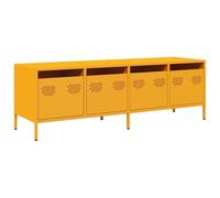 vidaXL Meuble TV Jaune Moutarde 135x39x43,5 cm Acier laminé à Froid, Support TV, Buffet TV, Armoire HiFi, Banc TV, Armoire en métal, Meuble multimédia