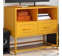 vidaXL Meuble TV Jaune Moutarde 68x39x60,5 cm Acier, Support TV, Buffet TV, Armoire HiFi, Banc TV, Armoire en métal, Meuble multimédia