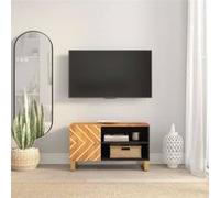 vidaXL Meuble TV 356798 – Bois massif de manguier 80×31,5×46 cm Marron/Noir