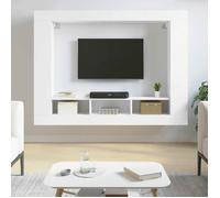 vidaXL Meuble TV mural suspendu 152x22x113 cm – étagères latérales, rangement – bois d'ingénierie blanc