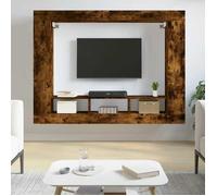 vidaXL Meuble TV suspendu 152x22x113 cm – étagères latérales, chêne fumé bois d'ingénierie