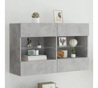 vidaXL Meuble TV avec Lumières LED, Armoire de Télévision Murale avec Étagères, Meuble Télé Suspendu Salon, Moderne, Gris Béton Bois d'Ingénierie