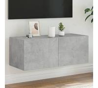 vidaXL Meuble TV Mural avec Lumières LED, Armoire de Télévision Suspendue avec Rangement, Meuble Télé Flottant, Moderne, Gris Béton Bois d'Ingénierie