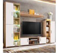 vidaXL Meuble TV Mural avec Lumière LED, Armoire de Télévision avec Étagère, Meuble Télé de Salon Intérieur, Moderne, Chêne Sonoma et Blanc