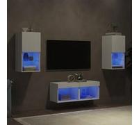vidaXL Meuble TV mural 4 pcs avec lumières LED blanc