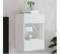 vidaXL Meuble TV Mural avec Lumières LED, Armoire de Télévision Suspendue avec Étagère, Meuble Télé Flottant Salon, Moderne, Blanc Bois d'Ingénierie