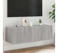vidaXL Meuble TV Mural avec Lumières LED, Armoire de Télévision Suspendue avec Rangement, Meuble Télé Flottant, Moderne, Sonoma Gris Bois d'Ingénierie