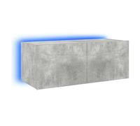 vidaXL Meuble TV Mural avec Lumières LED, Armoire de Télévision Suspendue avec Rangement, Meuble Télé Flottant, Moderne, Gris Béton Bois d'Ingénierie