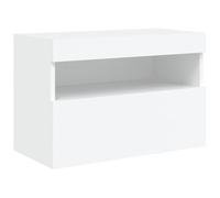 vidaXL Meuble TV Mural avec Lumières LED, Armoire de Télévision Suspendue avec Rangement, Meuble Télé Flottant Salon, Moderne, Blanc Bois d'Ingénierie