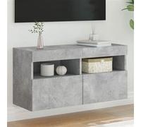 vidaXL Meuble TV Mural avec Lumières LED, Armoire de Télévision Suspendue avec Rangement, Meuble Télé Flottant, Moderne, Gris Béton Bois d'Ingénierie Gris G