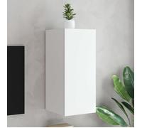 vidaXL Meuble TV Mural avec Lumières LED, Armoire de Télévision Suspendue avec Rangement, Meuble Télé Flottant Salon, Moderne, Blanc Bois d'Ingénierie
