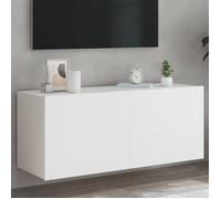 vidaXL Meuble TV Mural avec Lumières LED, Armoire de Télévision Suspendue avec Rangement, Meuble Télé Flottant, Moderne, Blanc Bois d'Ingénierie