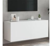 vidaXL Meuble TV Mural avec Lumières LED, Armoire de Télévision Suspendue avec Rangement, Meuble Télé Flottant, Moderne, Blanc Bois d'Ingénierie