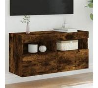 vidaXL Meuble TV Mural avec Lumières LED, Armoire de Télévision Suspendue avec Rangement, Meuble Télé Flottant, Moderne, 837205 Marron G