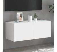 vidaXL Meuble TV Mural avec Lumières LED, Armoire de Télévision Suspendue avec Rangement, Meuble Télé Flottant Salon, Moderne, Blanc Bois d'Ingénierie