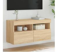 vidaXL Meuble TV Mural avec Lumières LED, Armoire de Télévision Suspendue, Meuble Télé Flottant, Moderne, Chêne Sonoma Bois 837201