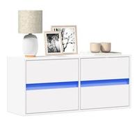 vidaXL Meuble TV mural avec lumières LED blanc 100x31x35 cm, meuble TV suspendu au mur, unité TV flottante, support TV 852292 Blanc G
