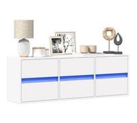 vidaXL Meuble TV mural avec lumières LED blanc 130x31x35 cm, meuble TV suspendu au mur, unité TV flottante, support TV 852299