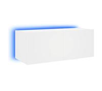 vidaXL Meuble TV Mural avec Lumières LED, Armoire de Télévision Suspendue avec Rangement, Meuble Télé Flottant Salon, Moderne, Blanc Bois d'Ingénierie