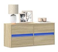 vidaXL Meuble TV mural avec lumières LED chêne sonoma 100x31x35 cm, meuble TV suspendu au mur, unité TV flottante, support 852294 Marron G