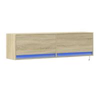 vidaXL Meuble TV Mural avec lumières LED chêne Sonoma 140x31x38 cm, Meuble TV Suspendu au Mur, unité TV Flottante, Support TV Mural