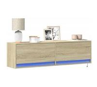 vidaXL Meuble TV mural avec lumières LED chêne sonoma 140x31x38 cm, meuble TV suspendu au mur, unité TV flottante, support 852371 Marron G
