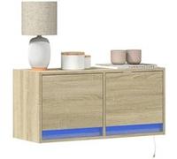 Meuble TV mural avec lumières LED chêne sonoma 80x31x35 cm, meuble TV suspendu au mur, unité TV flottante, support TV 852357