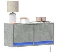 vidaXL Meuble TV mural avec lumières LED gris béton 80x31x35 cm, meuble TV suspendu au mur, unité TV flottante, support TV 852358 Gris G