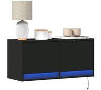vidaXL Meuble TV mural avec lumières LED noir 80x31x35 cm, meuble TV suspendu au mur, unité TV flottante, support TV mural, 852356 Noir G