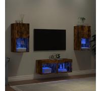 Meubles TV Muraux avec Lumières LED 4 pcs, Armoires de Télévision Suspendues, Meubles Télé Flottants, Moderne, Chêne Fumé Bois d'Ingénierie