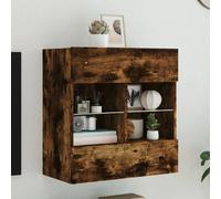vidaXL Meuble TV avec Lumières LED, Armoire de Télévision Murale avec Étagères, Meuble Télé Suspendu Salon, Moderne, Chêne Fumé Bois d'Ingénierie
