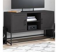 vidaXL Meuble TV noir 100,5x39x60,5 cm acier, support TV, buffet TV, meuble multimédia, banc TV, armoire hifi, centre de 846512 Noir G