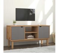 Meuble TV Centre de Divertissement Armoire Stéréo Armoire Multimédia Salle de Séjour Intérieur Marron et Gris 113,5x43x57 cm Bois de Pin Massif