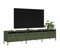 vidaXL Meuble TV vert olive 202x39x43,5 cm acier laminé à froid, banc TV, meuble métallique, meuble multimédia, buffet TV, 3307153
