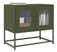 Meuble TV vert olive 68x39x60,5 cm acier laminé à froid, banc tv, meuble hifi, centre de divertissement, buffet tv, 853336
