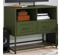 Meuble TV vert olive 68x39x60,5 cm acier, support TV, buffet TV, armoire hifi, banc TV, armoire en métal, meuble 846552