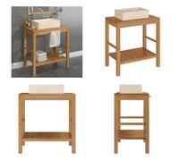 vidaXL : Meuble vasque en bois massif teck avec vasque en marbre crème - Meuble sous vasque - Meubles sous vasque - Armoire de salle de bain - Armoires de salle de bain