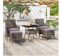 vidaXL Ensemble de jardin 5 pièces Poly rotin et verre trempé Gris