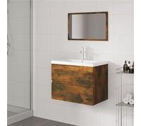 vidaXL Meubles de Salle de Bain Meuble sous Évier Miroir Armoire de Lavabo Armoire de Rangement Intérieur Chêne Fumé Bois d'Ingénierie 3152873 chêne G