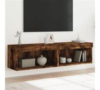vidaXL Meubles TV avec Lumières LED 2 pcs, Armoires de Télévision Murales, Meubles Télé Suspendus, Moderne, Chêne Fumé Bois d'Ingénierie chêne G