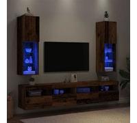 vidaXL Meubles TV avec lumières LED 2 pcs vieux bois 30,5x30x102 cm, support TV, armoire média, console TV, meuble HiFi, 857677 Marron G