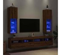 vidaXL Meuble TV 857679 avec lumières LED 2 pièces chêne artisanal 30,5x30x102 cm Multicolore