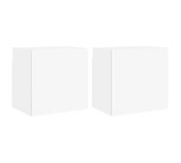 vidaXL Meubles TV Muraux 2 pcs, Armoires de Télévision Suspendues avec Compartiment, Meubles Télé Flottants, Moderne, Blanc Bois d'Ingénierie