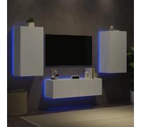 vidaXL Meubles TV Muraux avec Lumières LED 3 pcs, Armoires de Télévision Suspendues, Meubles Télé Flottants, Moderne, Blanc 3216874 Blanc G