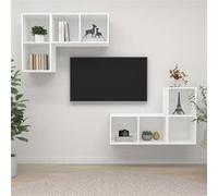 vidaXL Meubles TV muraux, 4 pcs Blanc Aggloméré