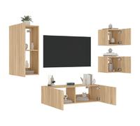 vidaXL Meubles TV Muraux avec Lumières LED 4 pcs, Armoires de Télévision Suspendues, Meubles Télé Flottants, Moderne, Chêne 3216883 Marron G