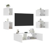 vidaXL Meubles TV Muraux avec Lumières LED 5 pcs, Armoires de Télévision Suspendues, Meubles Télé Flottants, Moderne, Blanc 3216860 Blanc G