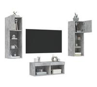 vidaXL Meubles TV Muraux avec Lumières LED 4 pcs, Armoires de Télévision Suspendues, Meubles Télé Flottants, Moderne, Gris Béton Bois d'Ingénierie Gris G